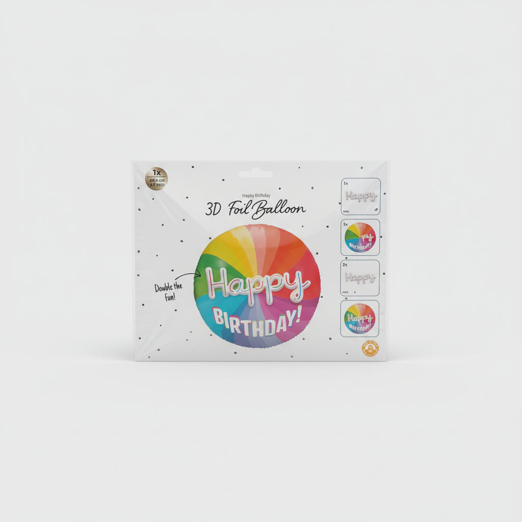 Globo 3D Foil Happy Birthday Arcoíris - Doble Diversión