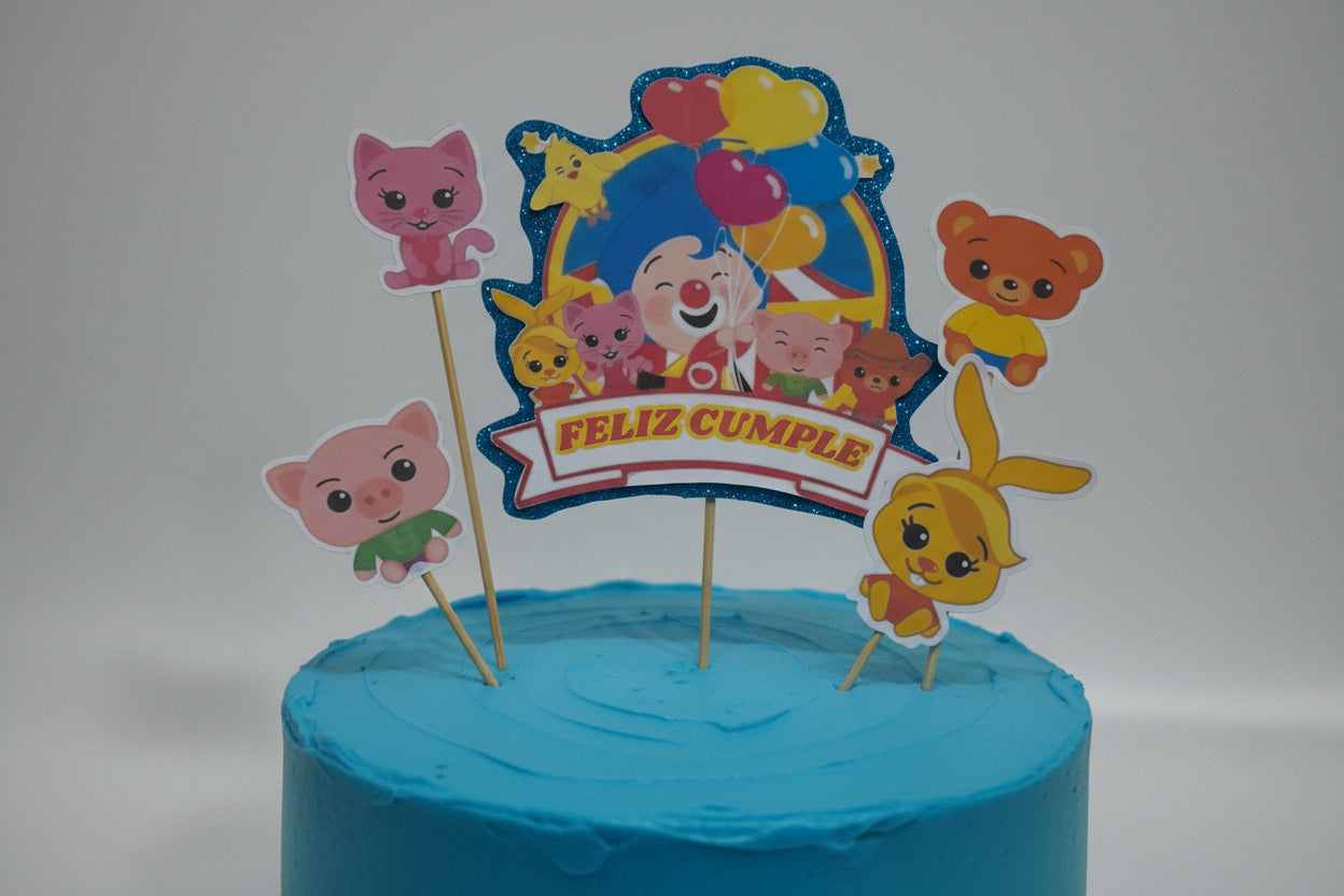 Set Decoración para Tarta plin plin Feliz Cumpleaños