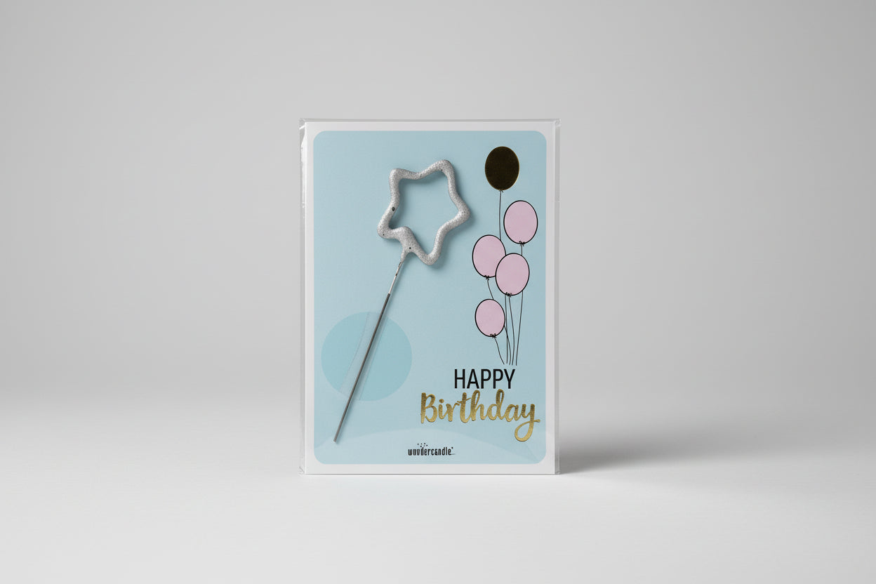 Bengala estrella plateada con tarjeta Happy Birthday