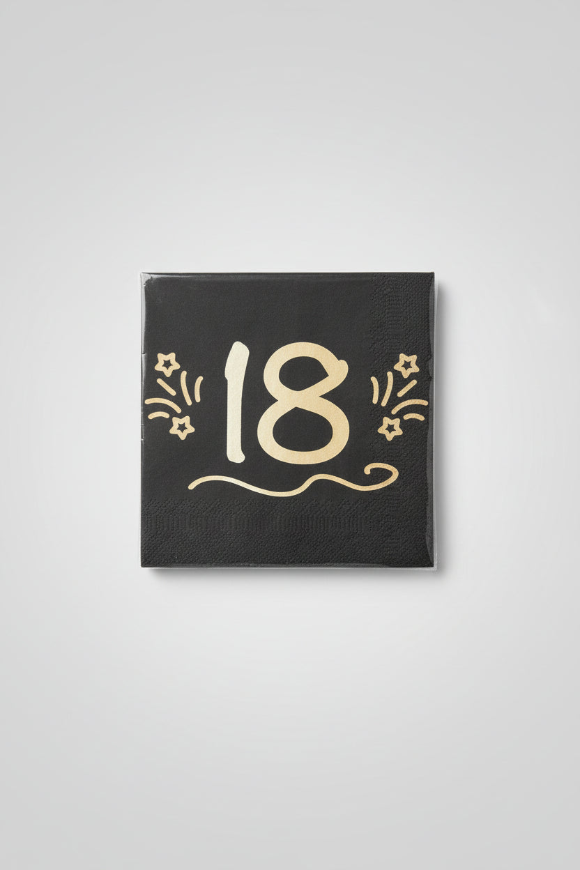 Servilletas 18 Años - Negro y Dorado x 16u