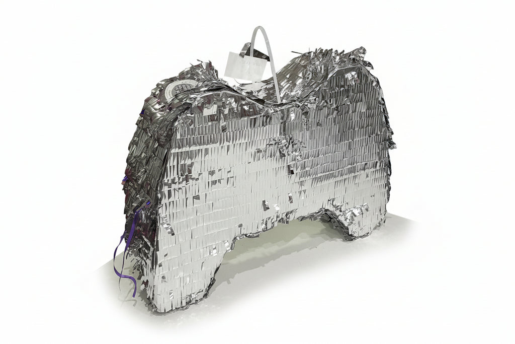 Piñata mando de videojuego plateada