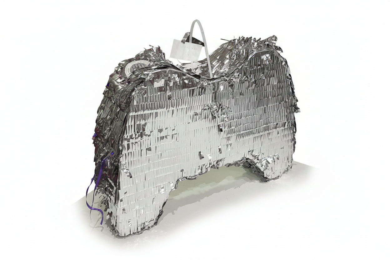Piñata mando de videojuego plateada