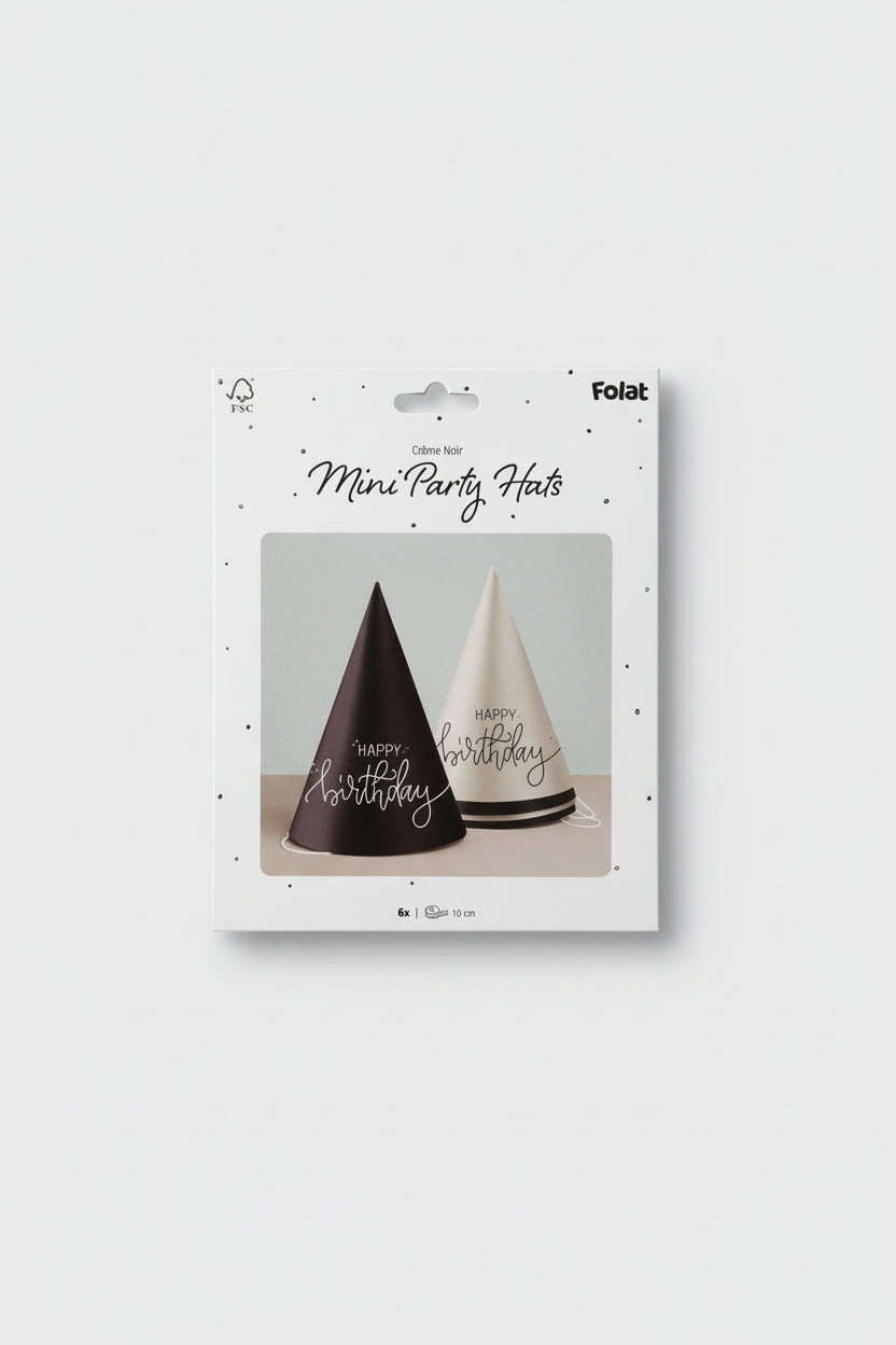 Pack de 6 Mini Gorros de Fiesta Party Hats Negro y Blanco