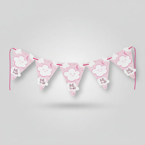 Banderin Hello World celeste o rosa