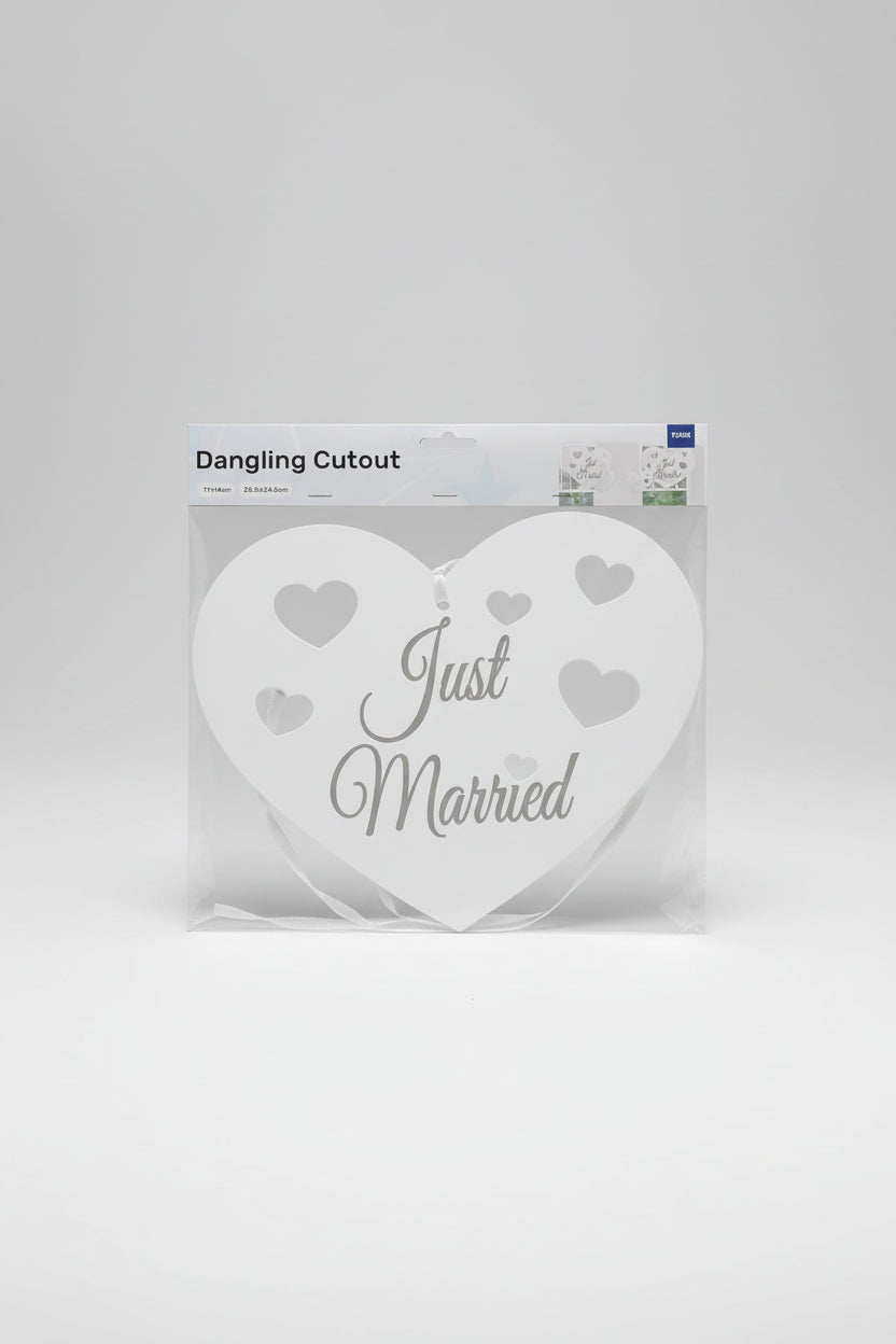 Banderín blanco con forma de corazones "just married" (recién casados)