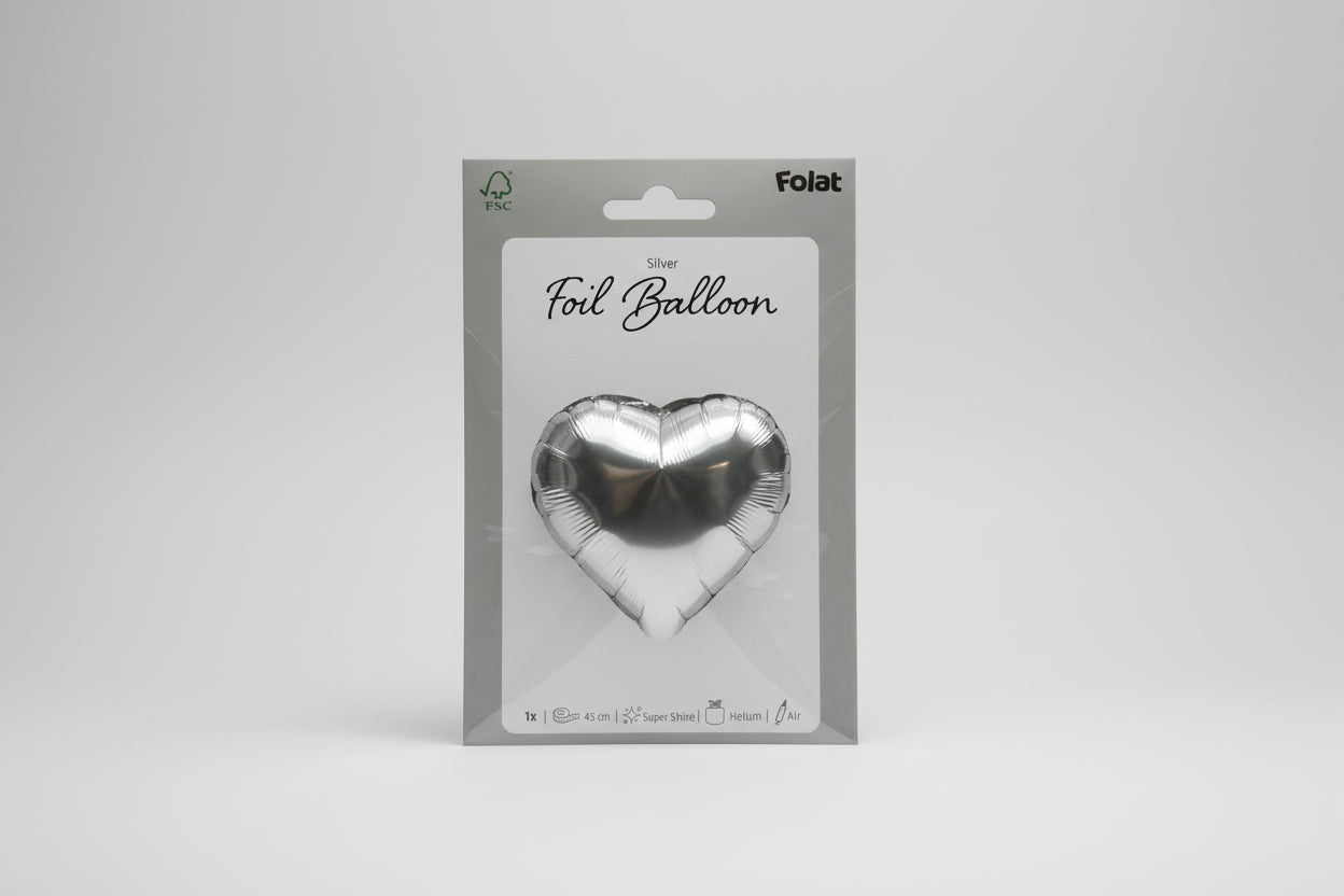 Globo Foil Corazón Plateado 45cm Brillante