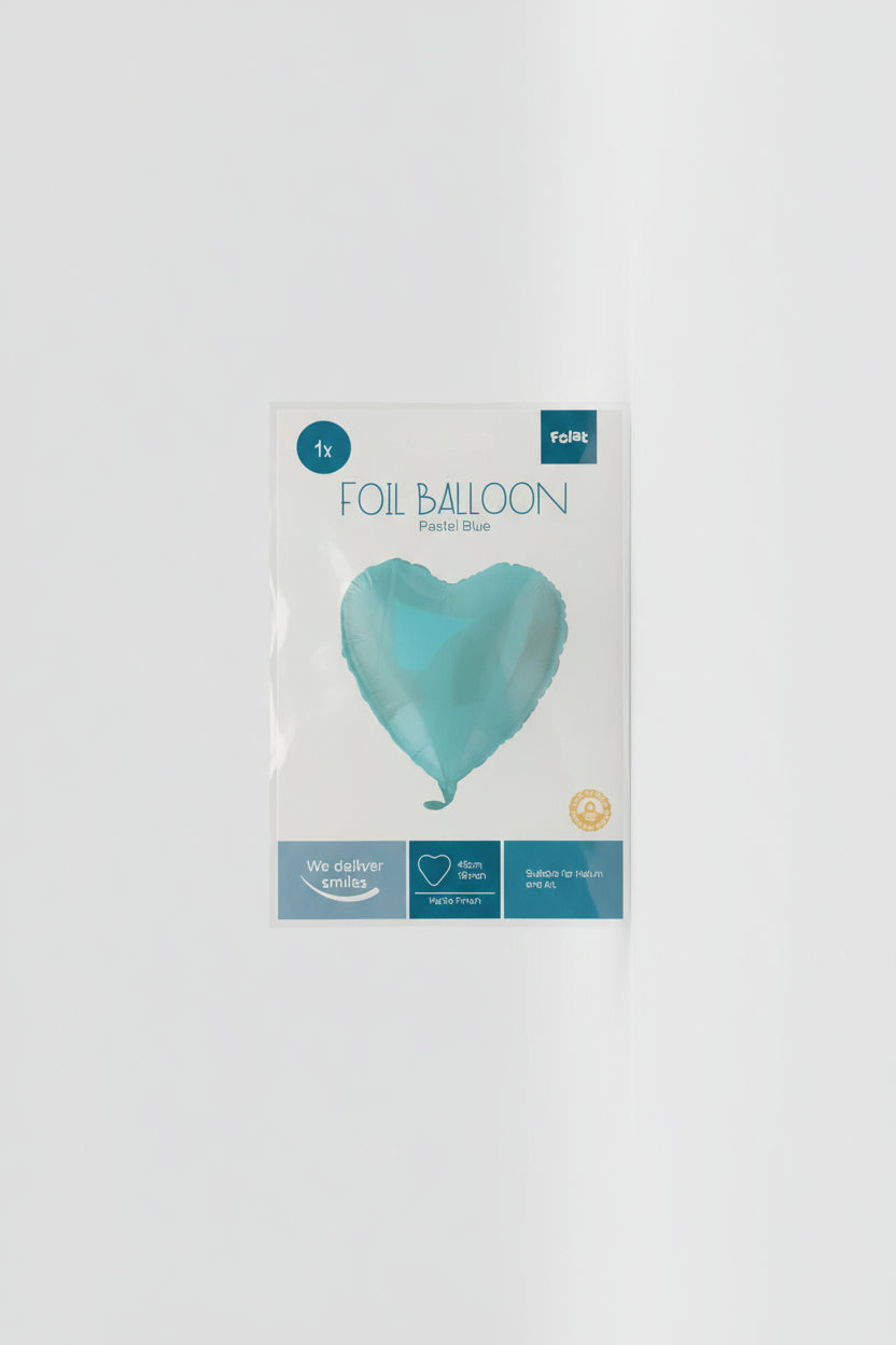 Globo de foil en forma de corazón azul pastel mate de 45 cm