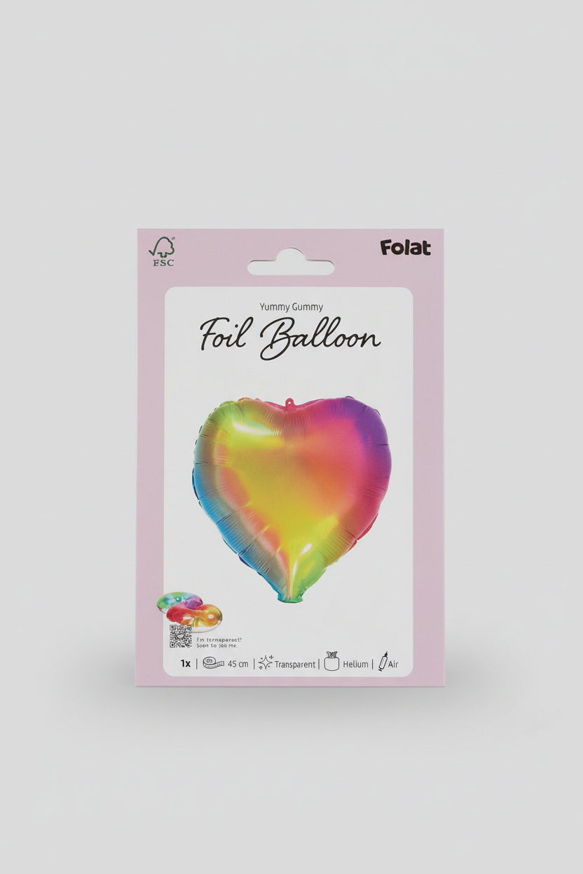Globo Foil Corazón Multicolor Transparente 45cm Brillante