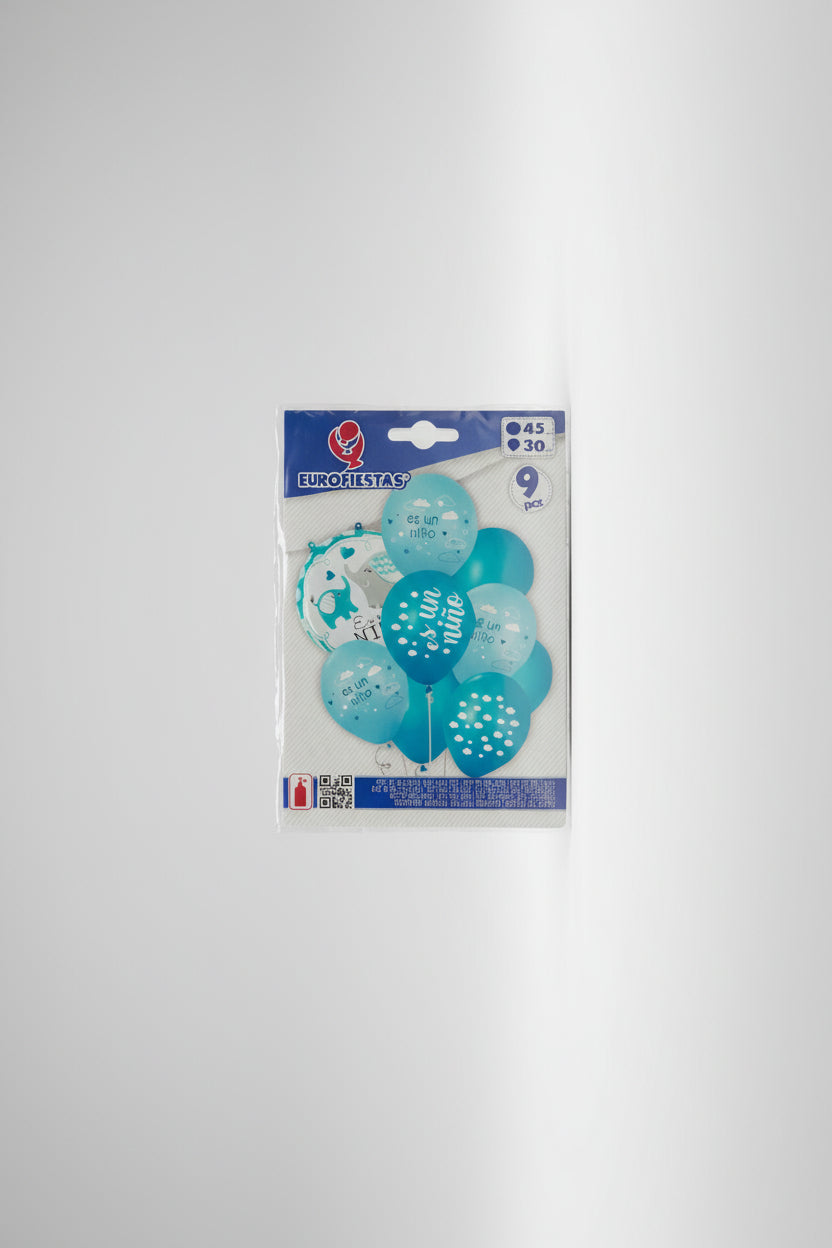 Set de 9 globos "Es un niño" azul - 1 globo de foil de 45 cm + 8 globos de látex de 30 cm