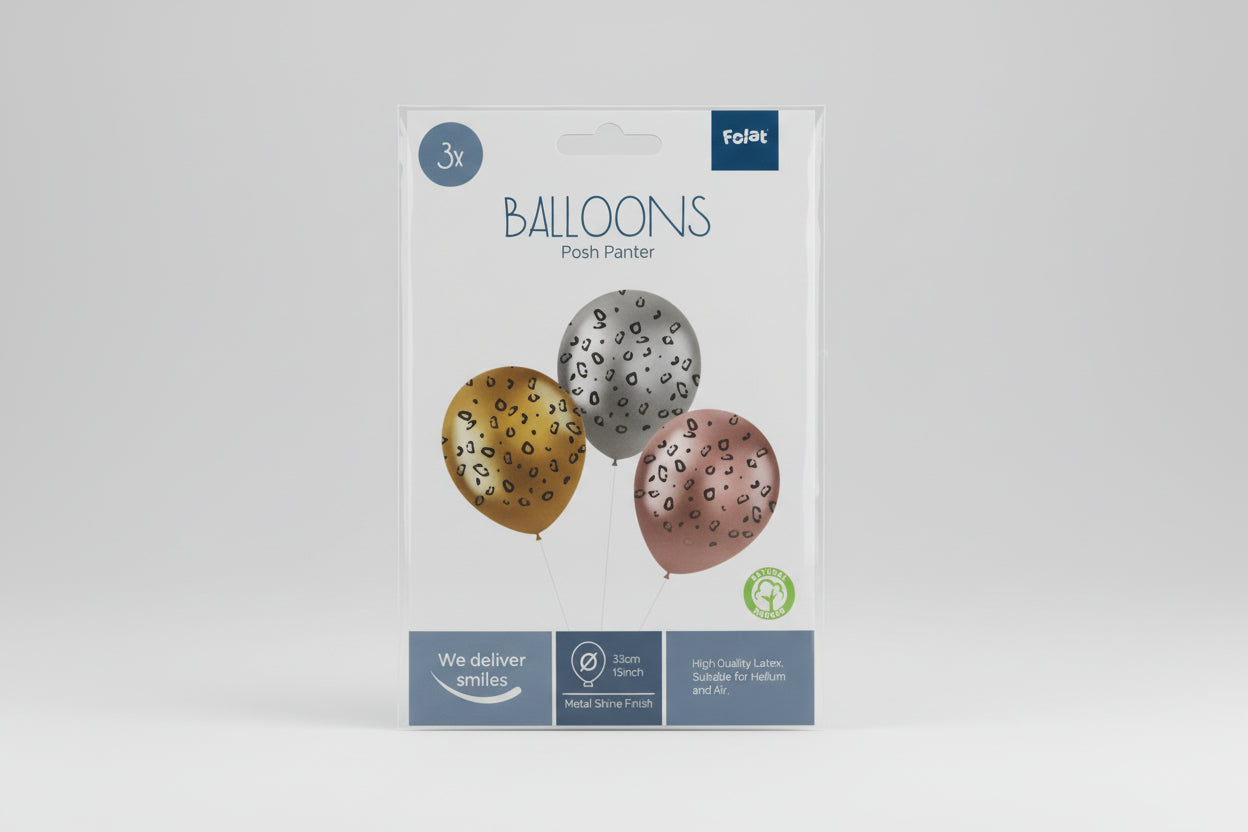 Set de 3 globos de látex cromados Push Print de 30 cm - dorado, plateado y rosa