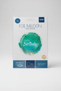 Globo happy birthday letras plateadas con fondo turquesa x 45cm