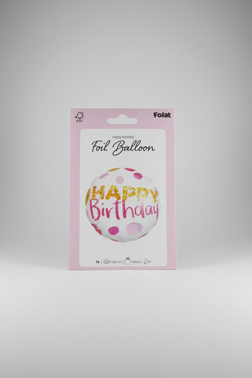 Globo de aluminio Happy Birthdat dorado y rosa x 45cm