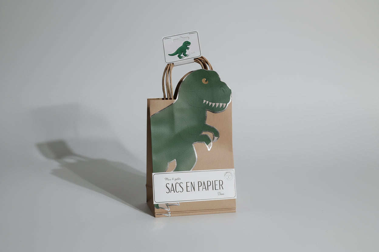 Pack de 4 bolsas de papel kraft con dinosaurio