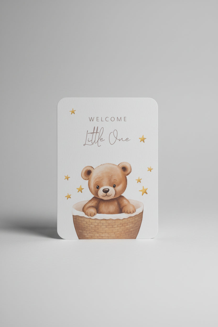 Tarjeta de felicitación con osito "Welcome little one"