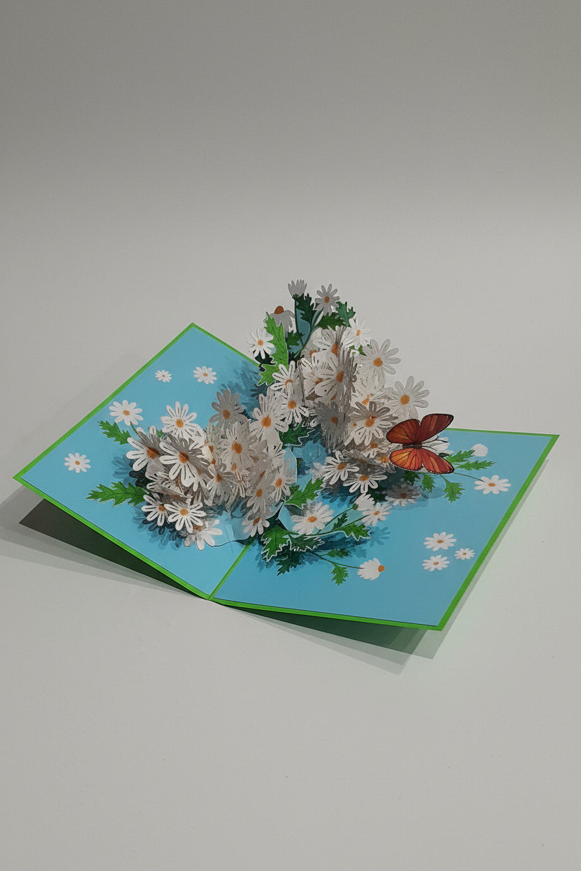 Tarjeta pop up margaritas y mariposas