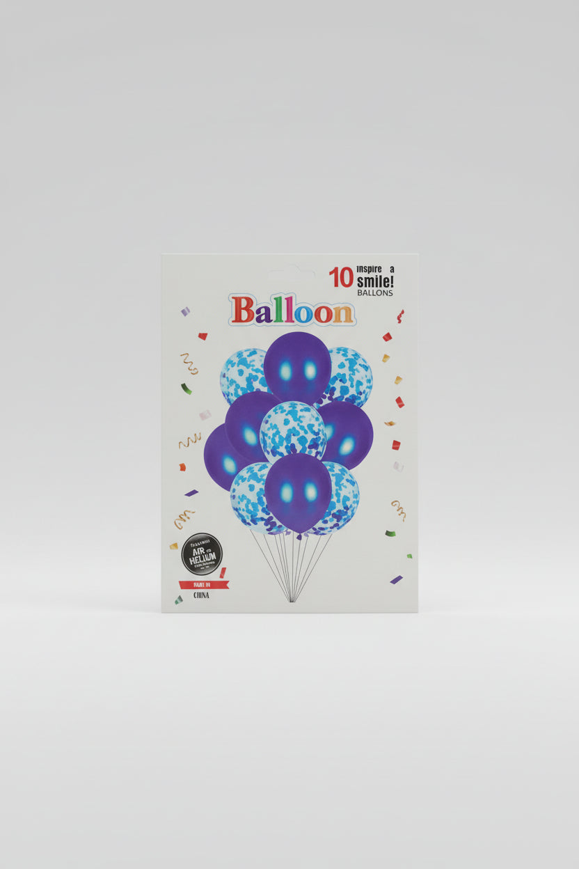 Pack de 10 globos, 5 globos azules y 5 con confeti azul
