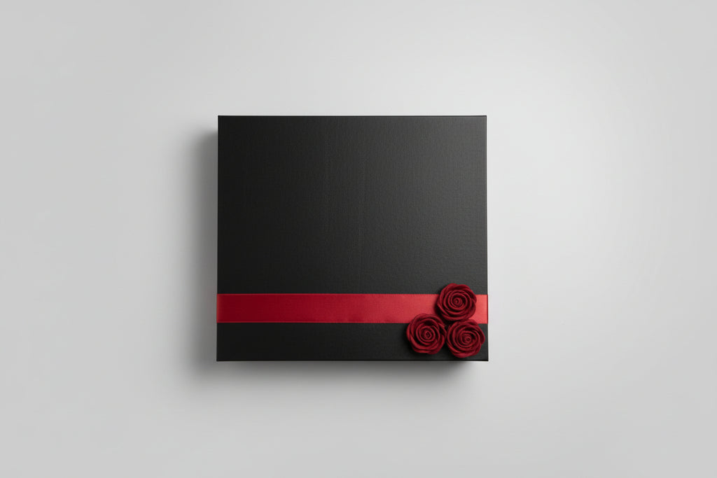 Caja de corazón con chocolates y rosas azules