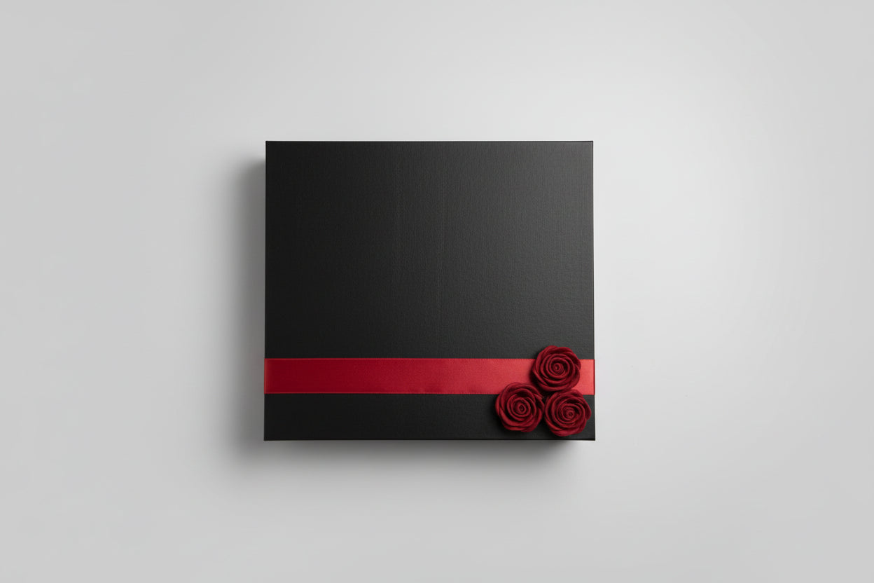 Caja de corazón con chocolates y rosas azules