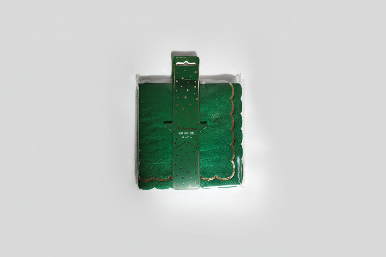 Servilleta Verde con borde ondulado dorado x 16u